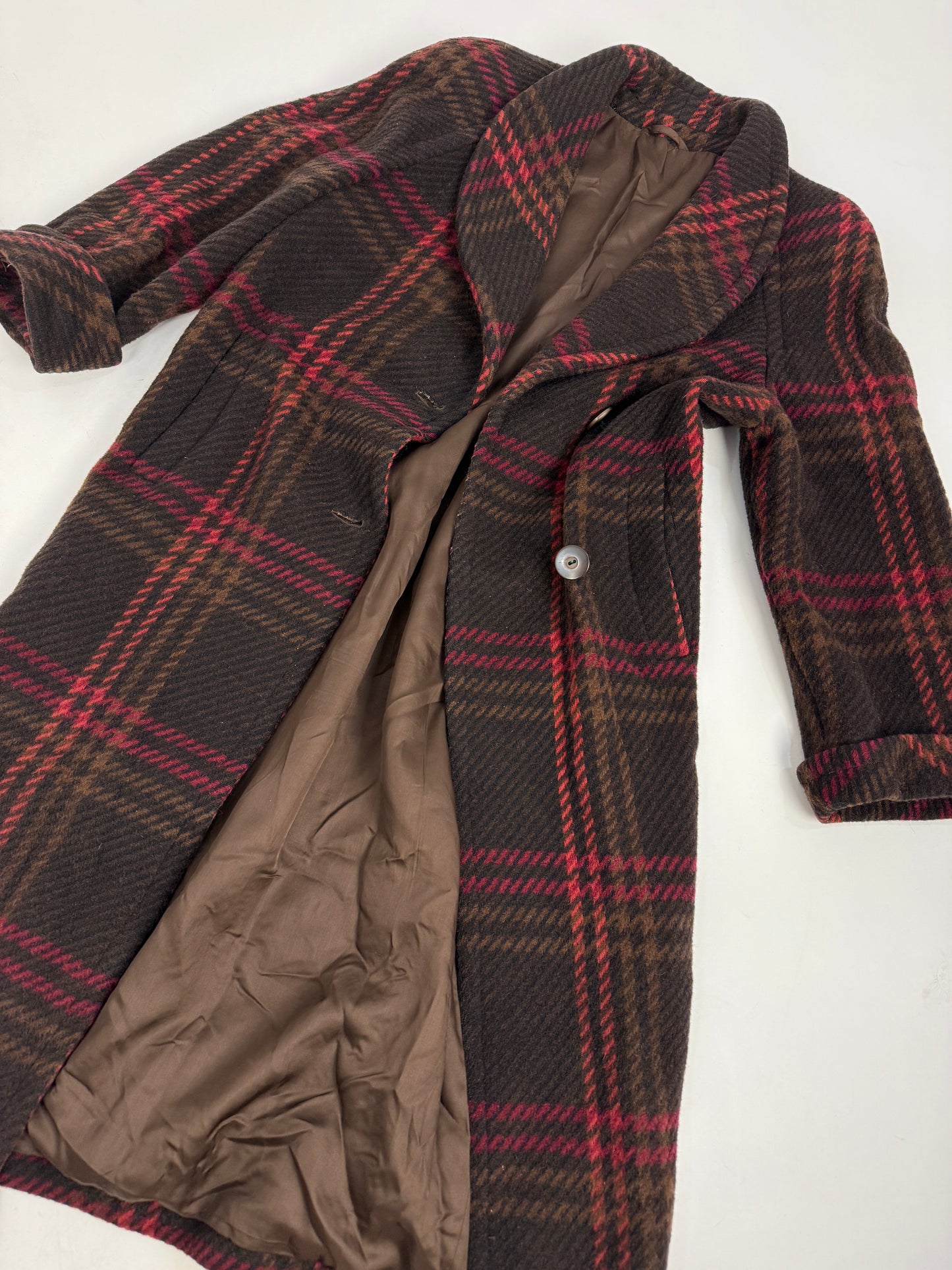 Cappotto lungo anni '70 in lana a quadri