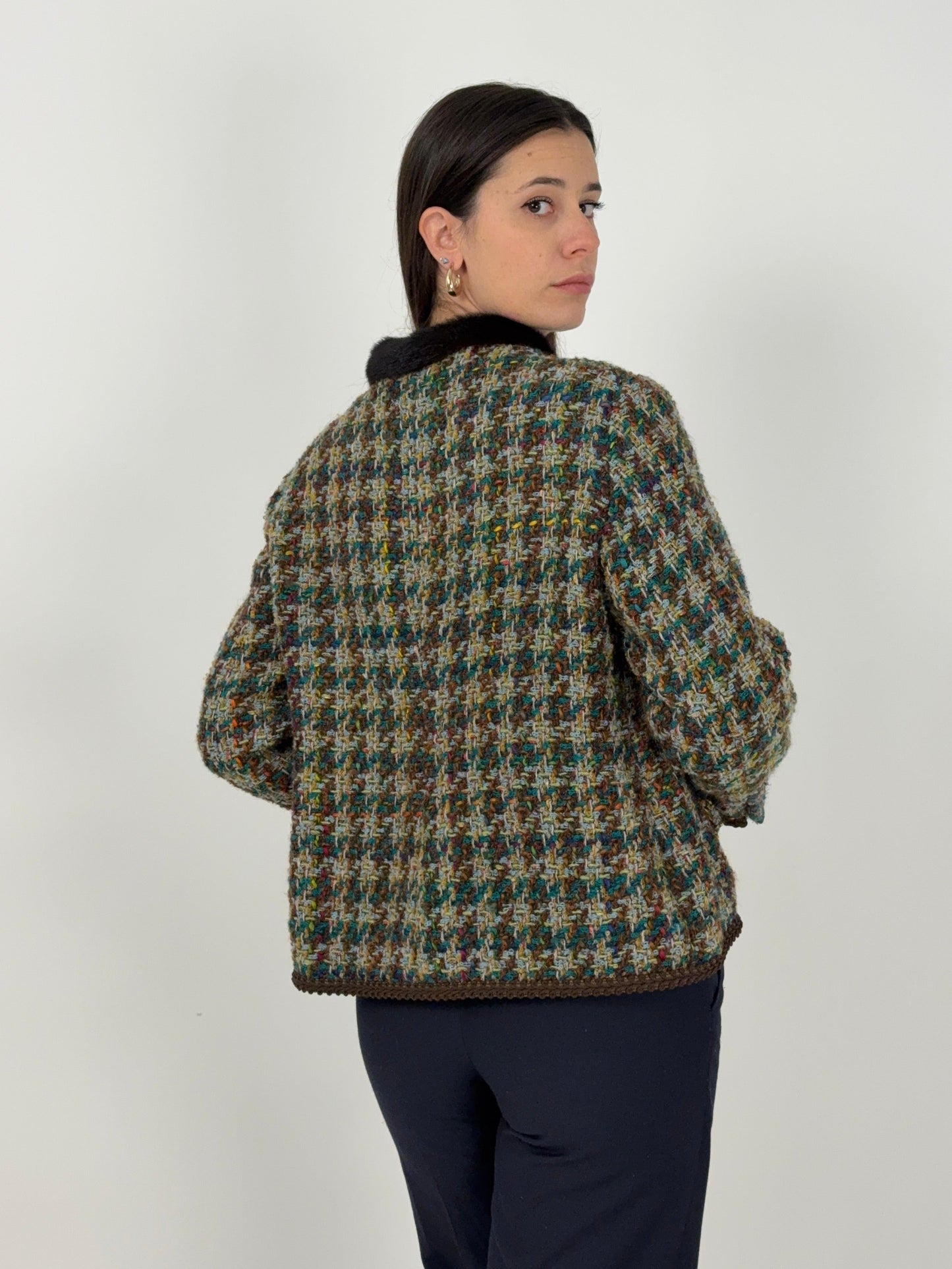 Giacca Bouclé con colletto in pelliccia anni ’70