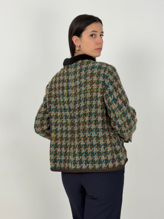 Giacca Bouclé con colletto in pelliccia anni ’70