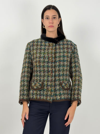 Giacca Bouclé con colletto in pelliccia anni ’70