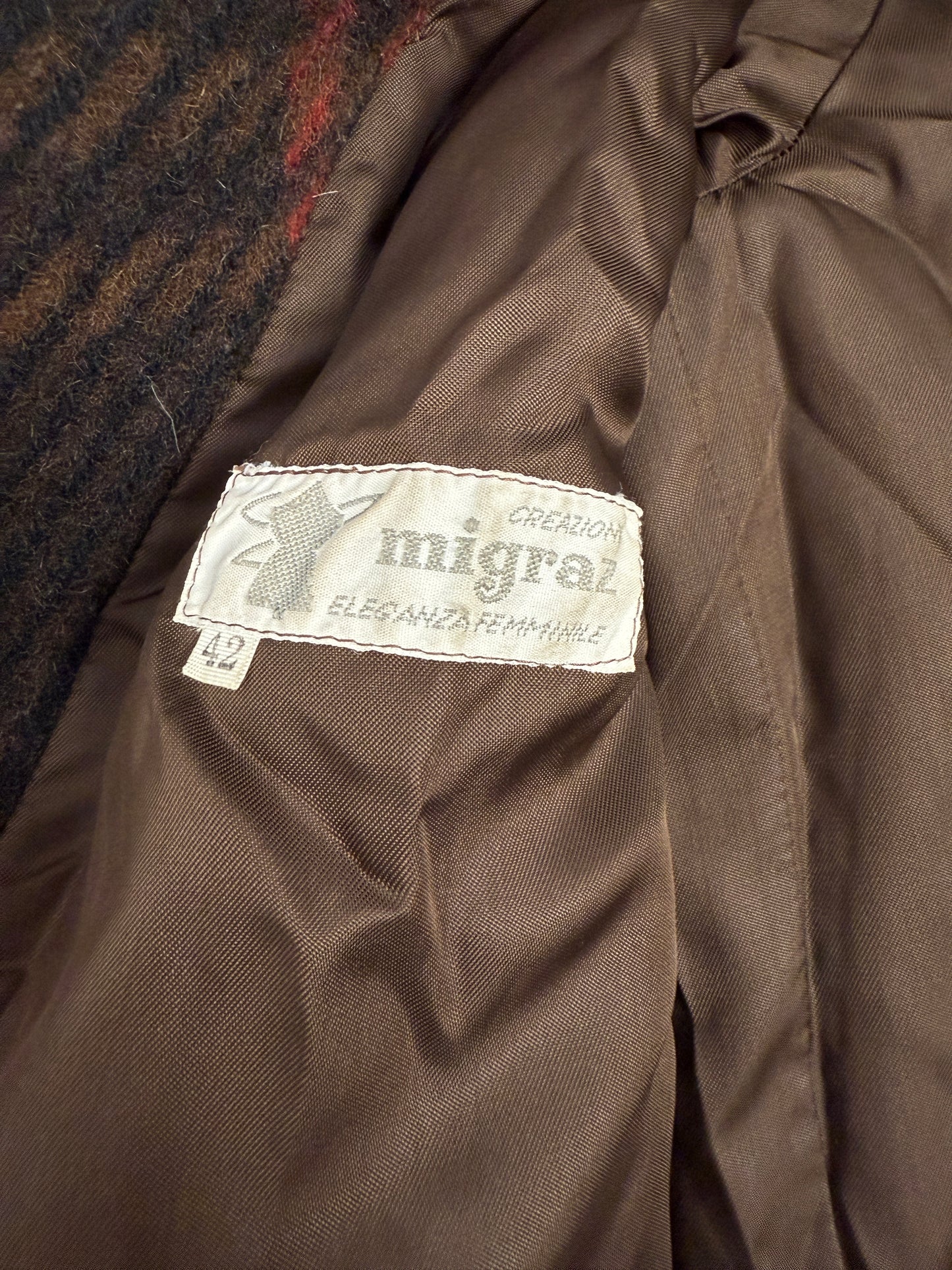 Cappotto lungo anni '70 in lana a quadri