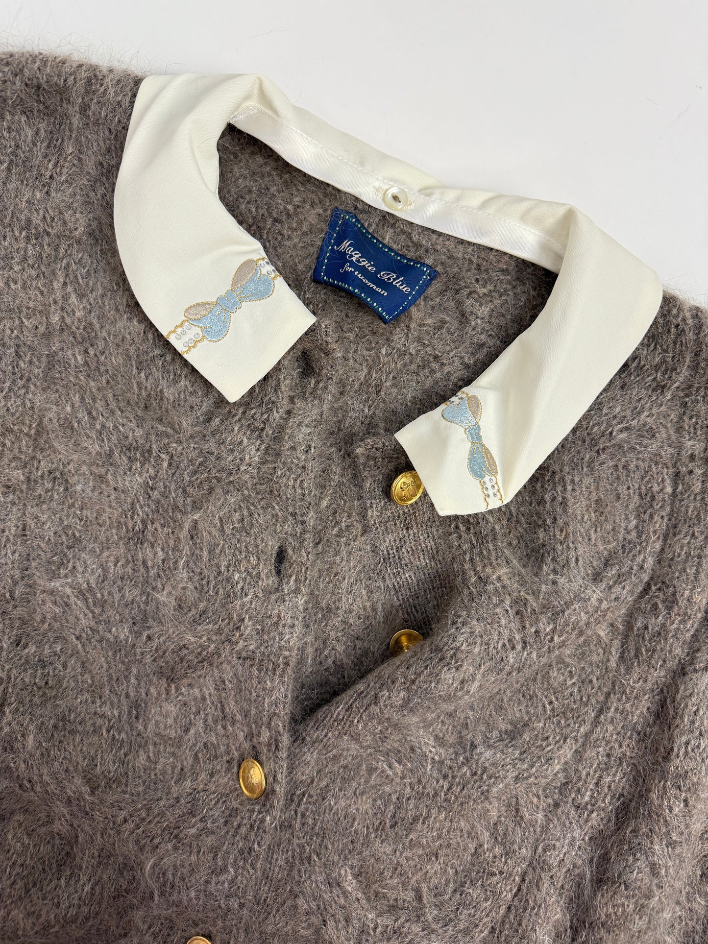 Cardigan in mohair con colletto ricamato anni '80