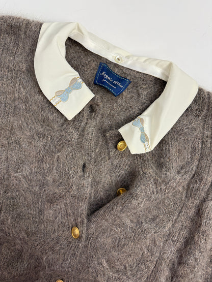 Cardigan in mohair con colletto ricamato anni '80