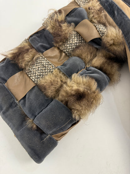 Cappotto anni '70 patchwork in camoscio e pelliccia