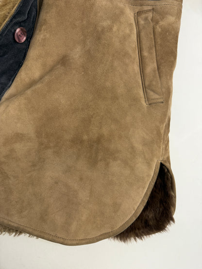 Cappotto anni '70 patchwork in camoscio e pelliccia