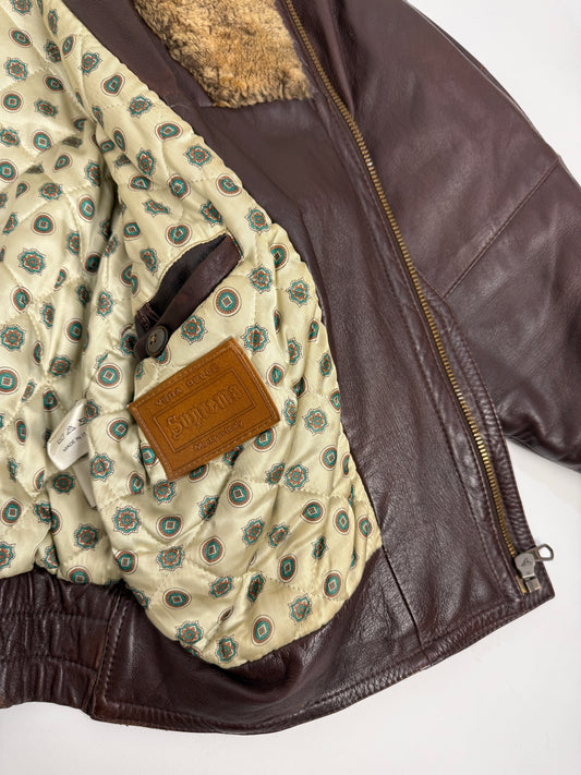 Giubbotto in pelle anni ’80 con collo shearling