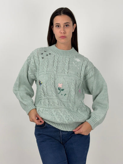 Maglione in lana ricamato a mano