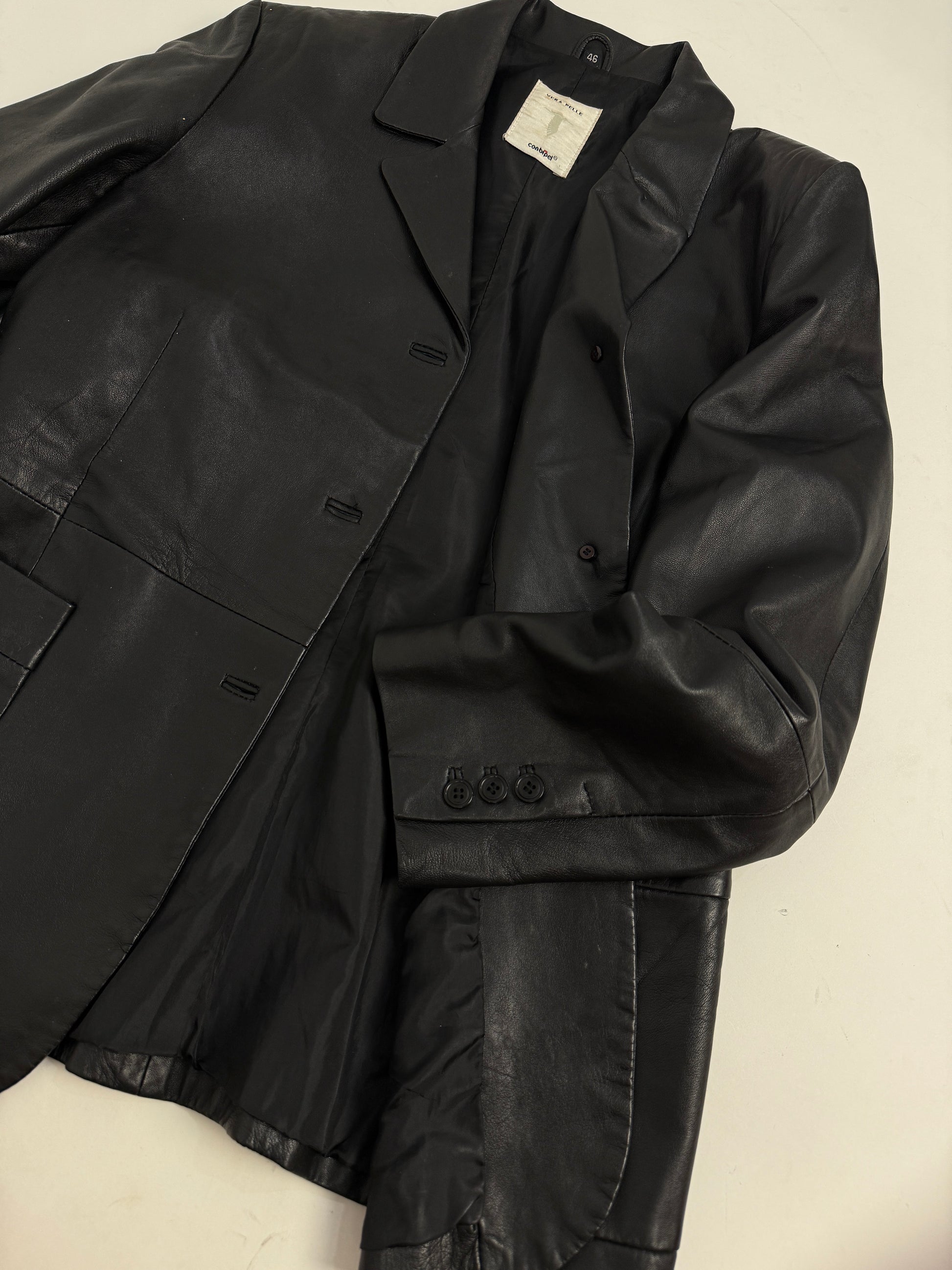 Blazer in pelle nera anni '90 Conbipel Fangovintage
