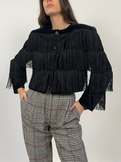 Giacca cropped con frange in velluto