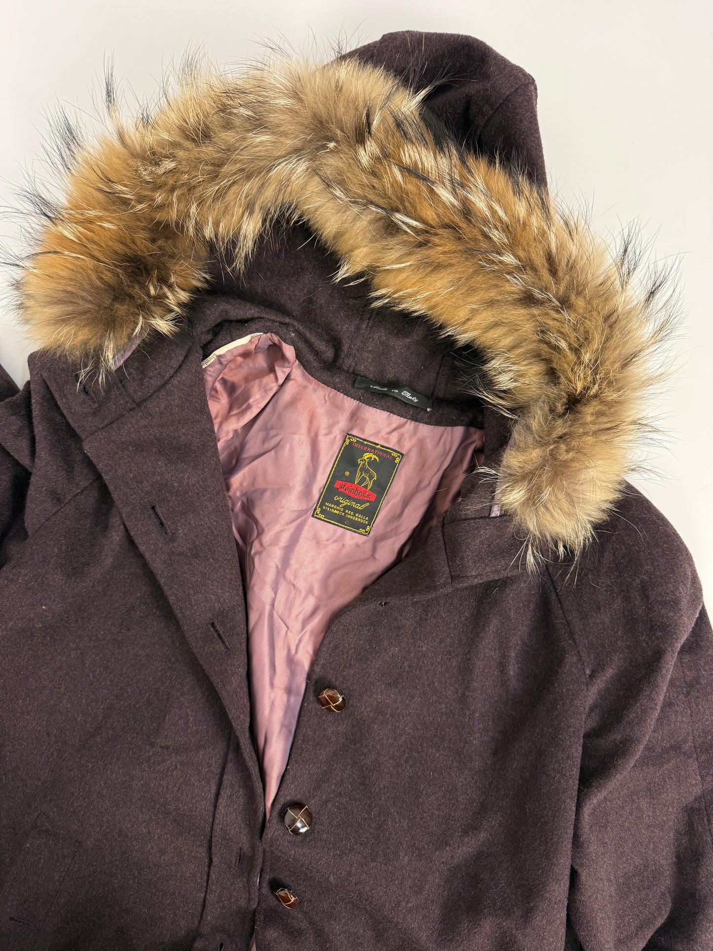 Cappotto vintage Steinbock Original con cappuccio e pelliccia – Austria