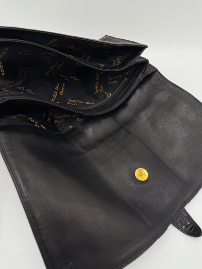 Clutch in pelle nera Jardin des Sacs anni '80