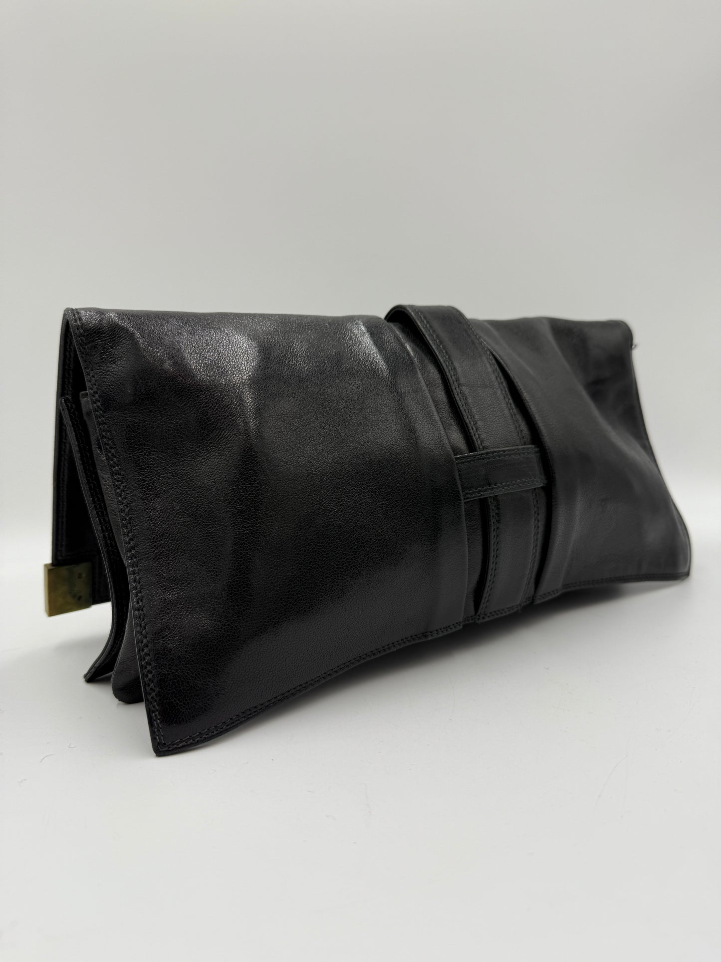 Clutch in pelle nera Jardin des Sacs anni '80