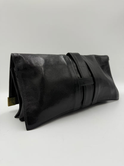 Clutch in pelle nera Jardin des Sacs anni '80