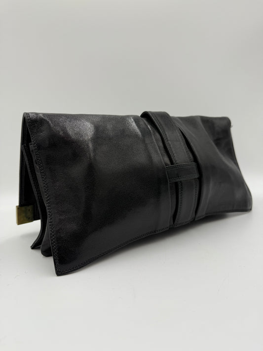 Clutch in pelle nera Jardin des Sacs anni '80