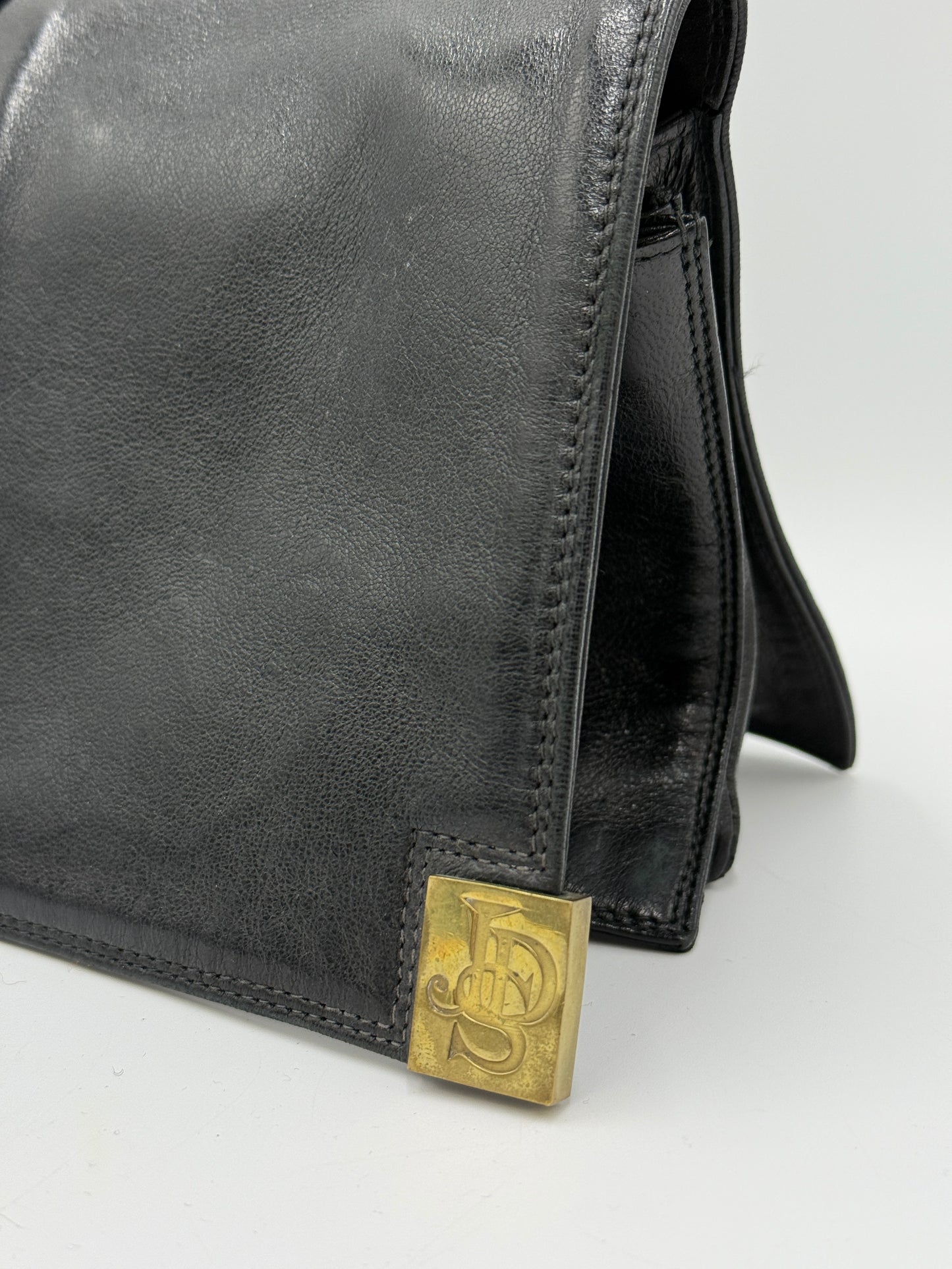Clutch in pelle nera Jardin des Sacs anni '80