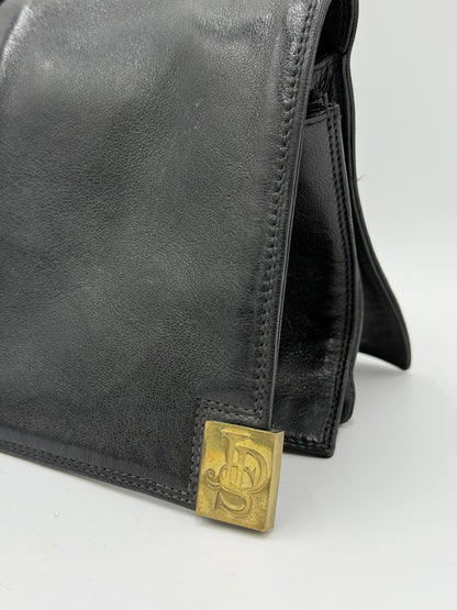 Clutch in pelle nera Jardin des Sacs anni '80