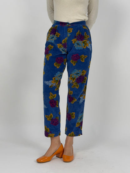 Pantaloni in velluto a coste con stampa floreale