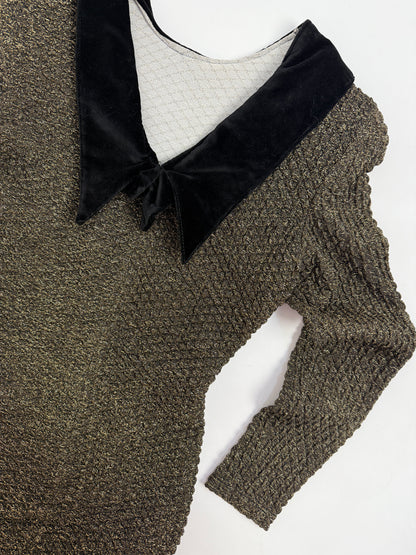 Abito anni ’90 lurex dorato con colletto in velluto