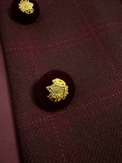 Giacca a quadri con collo in velluto