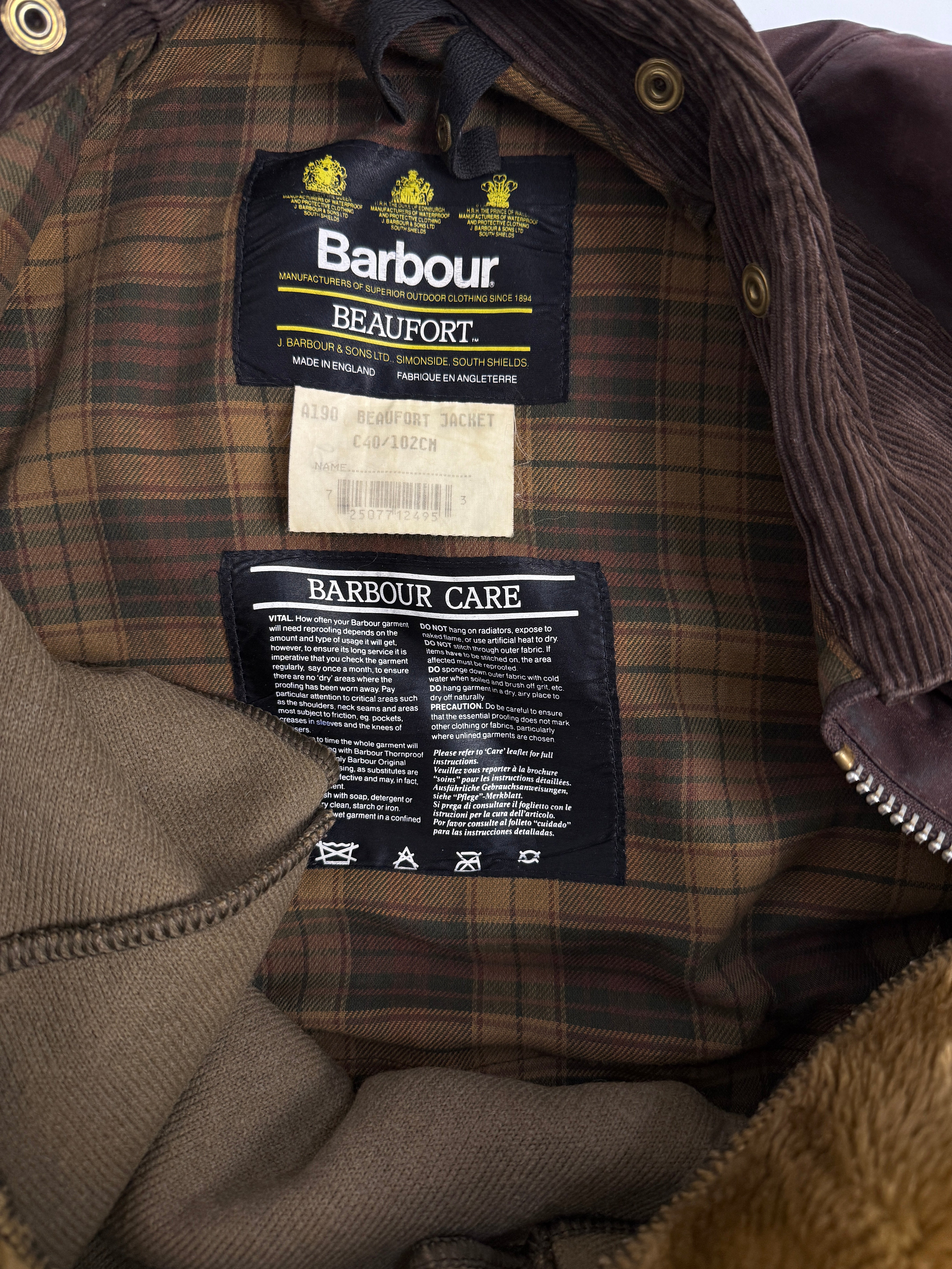 Barbour Beaufort anni '90 con pelliccia interna - C40/102 CM