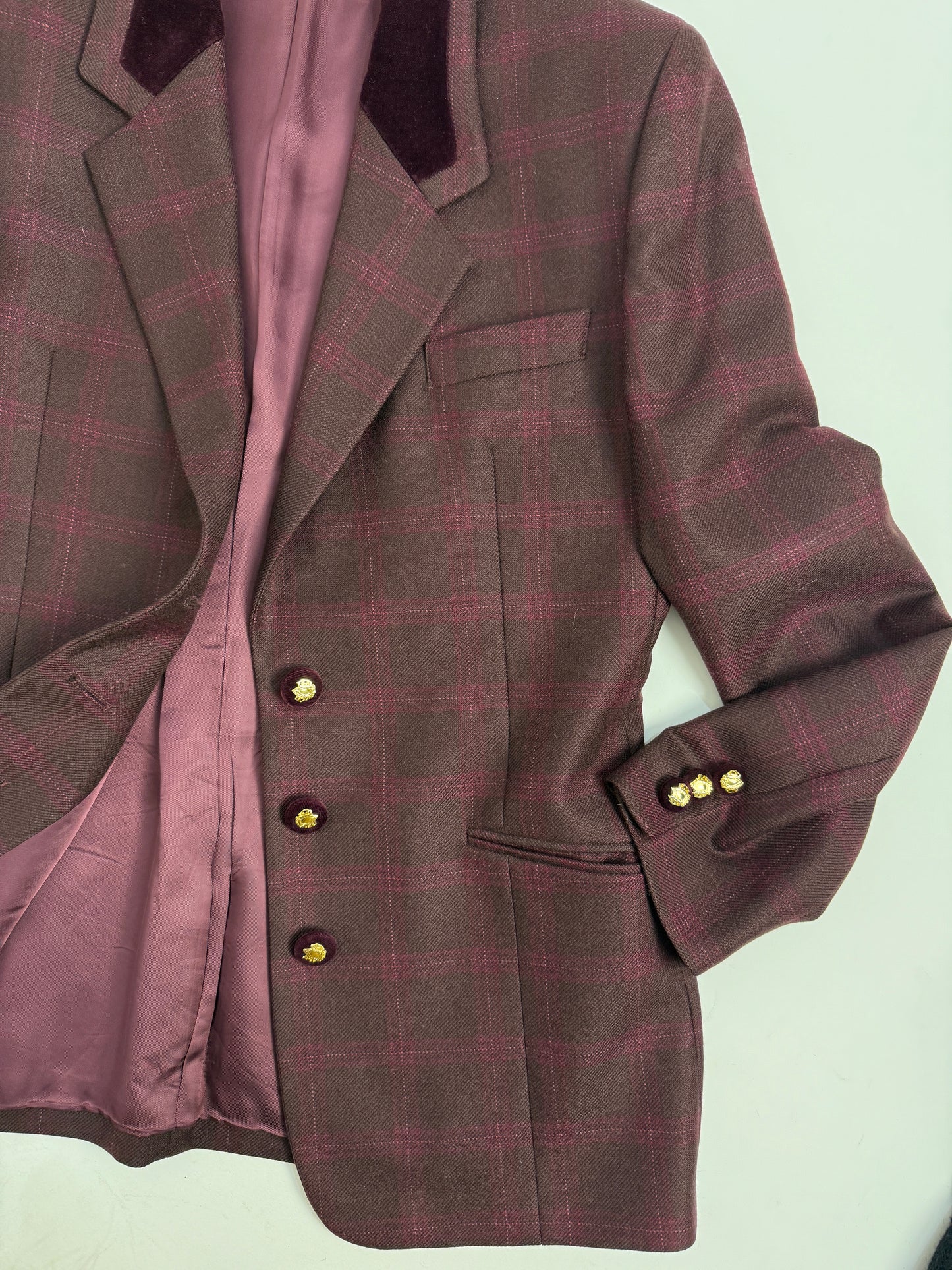 Giacca a quadri con collo in velluto