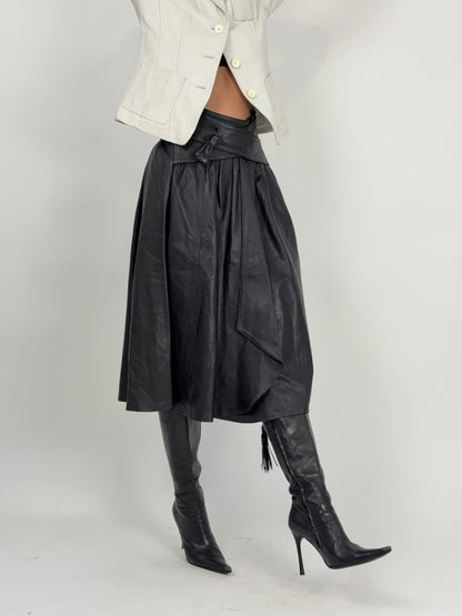 Gonna midi in pelle nera anni ’80