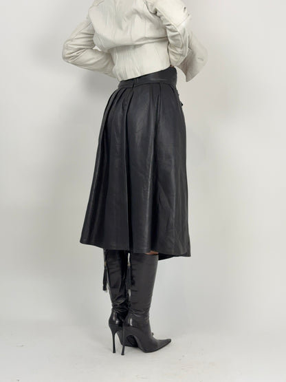 Gonna midi in pelle nera anni ’80