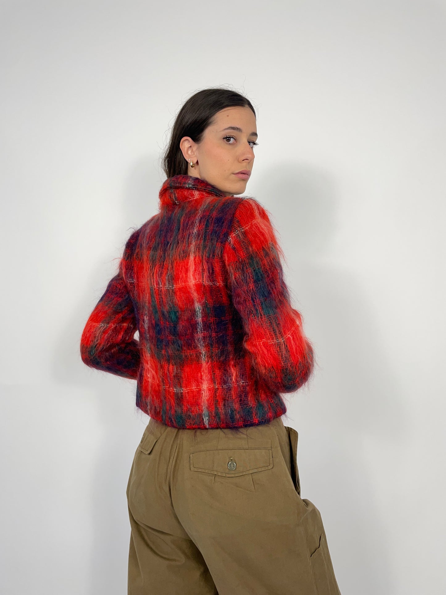 Giacca cropped vintage in lana tartan