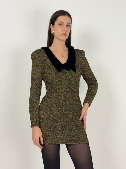 abito-corto-anni-90-lurex-oro-e-velluto-marrone