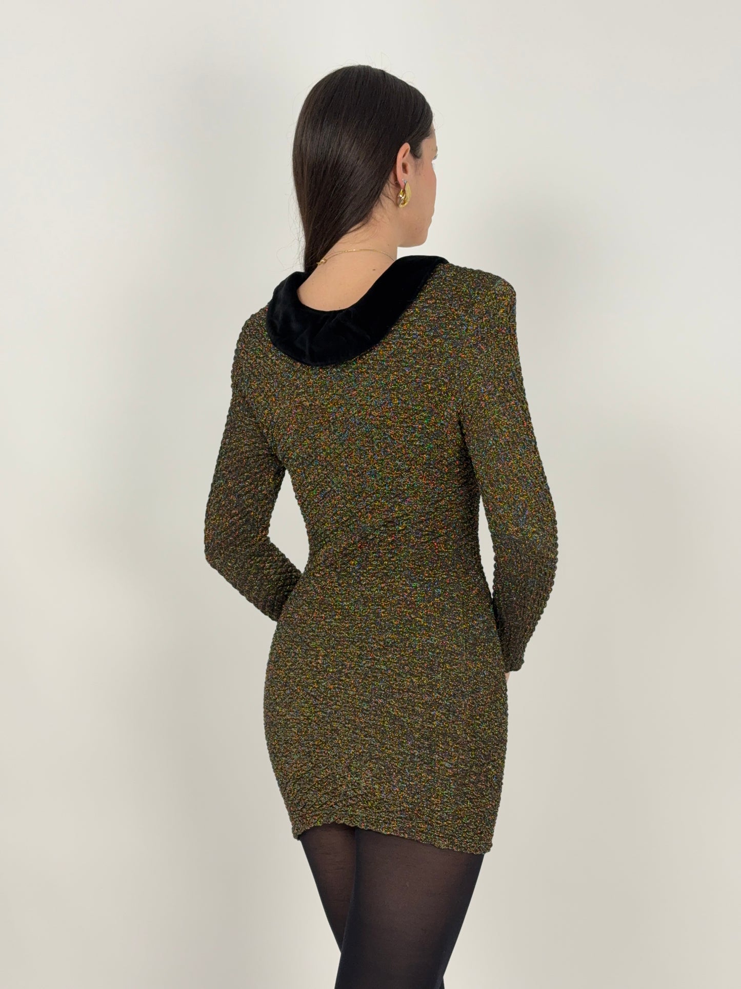 Abito anni ’90 lurex dorato con colletto in velluto