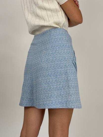 Minigonna A-line in tweed celeste anni ’60