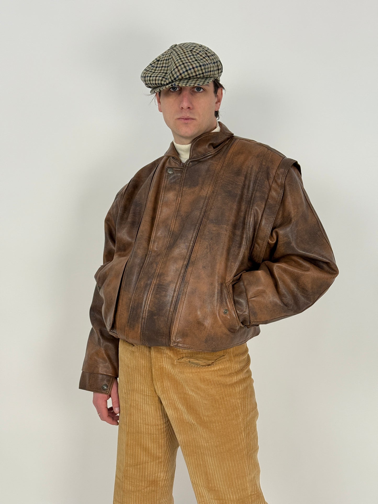 Bomber in pelle con interno trapuntato