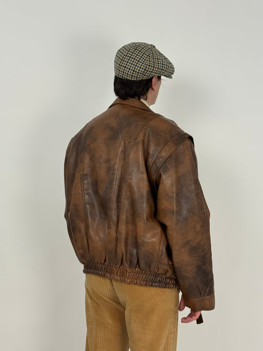Bomber in pelle con interno trapuntato