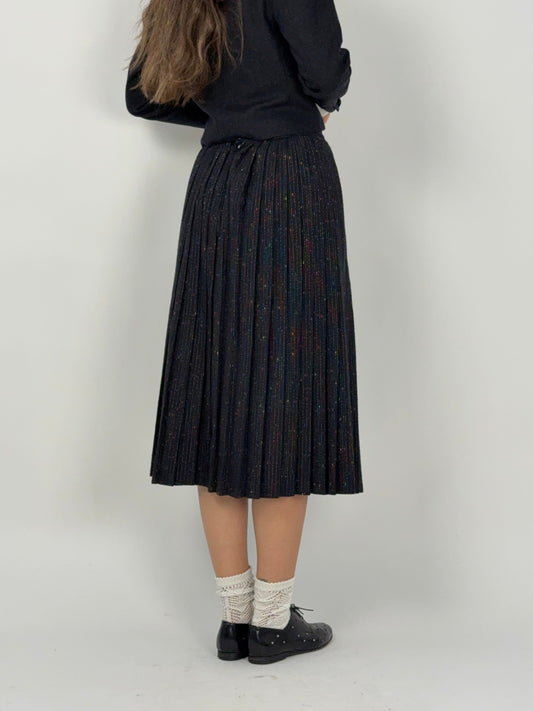 Gonna vintage a pieghe nere con fili multicolor anni ’80