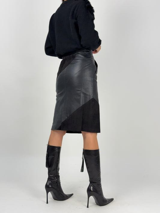 Gonna vintage in vera pelle e camoscio anni ’80