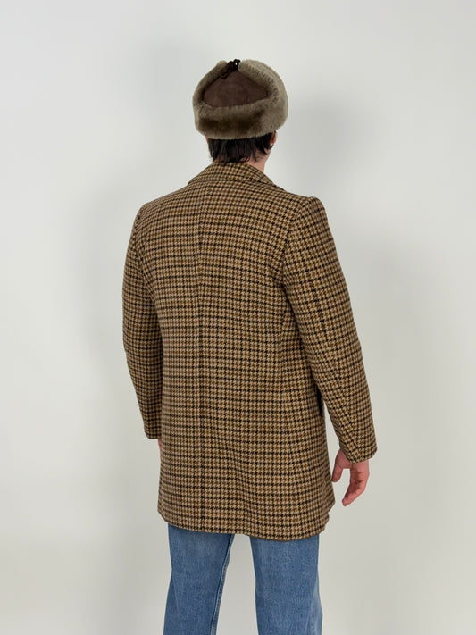 Cappotto sartoriale anni '70 in lana pied de poule