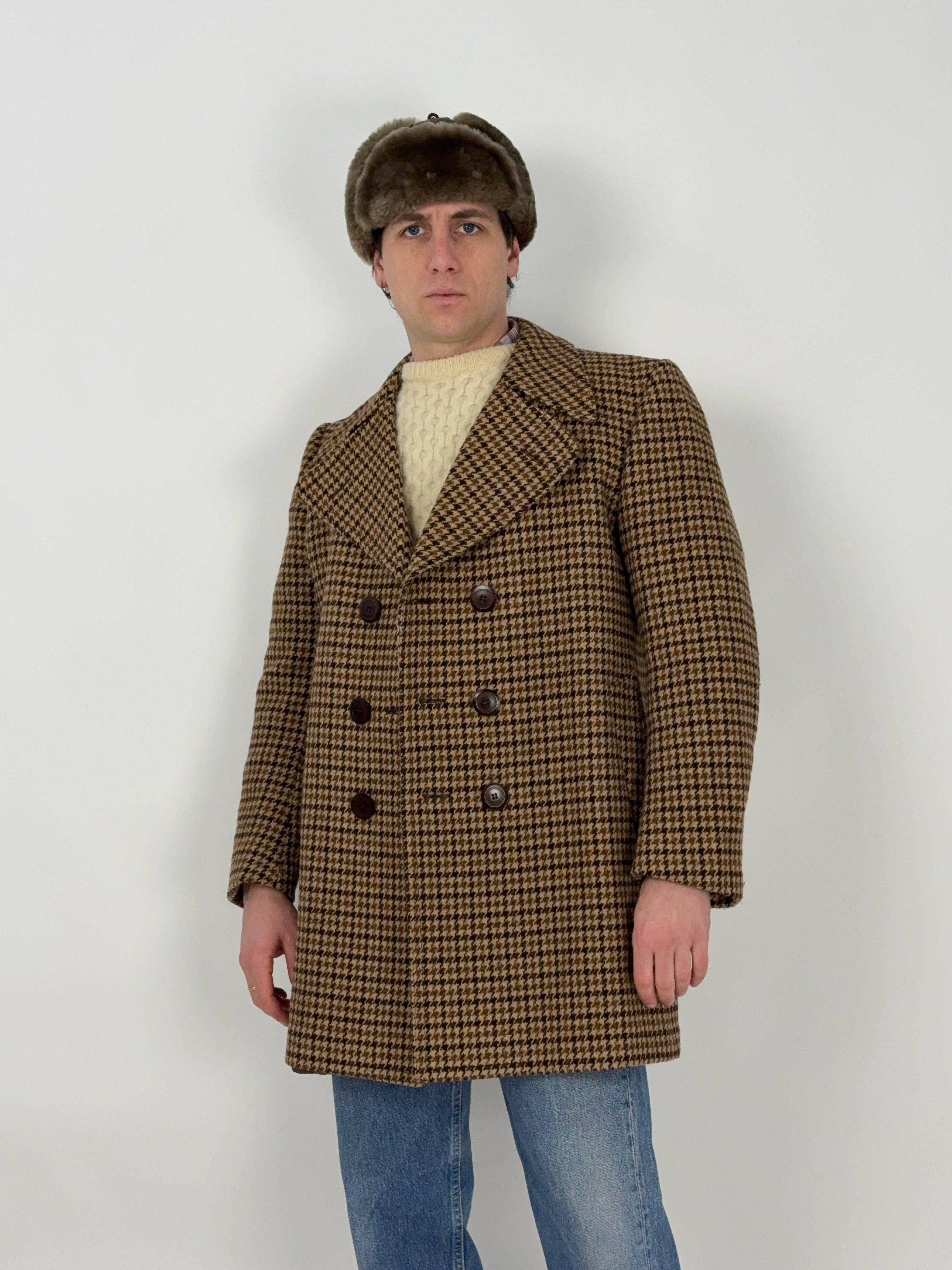 Cappotto sartoriale anni '70 in lana pied de poule