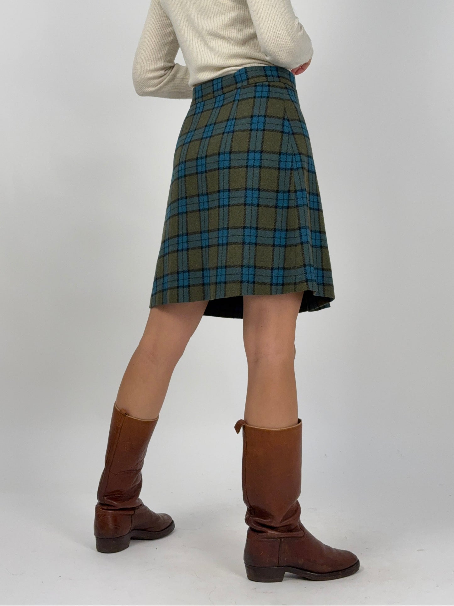 gonna-stefanel-in-lana-tartan-verde-e-blu