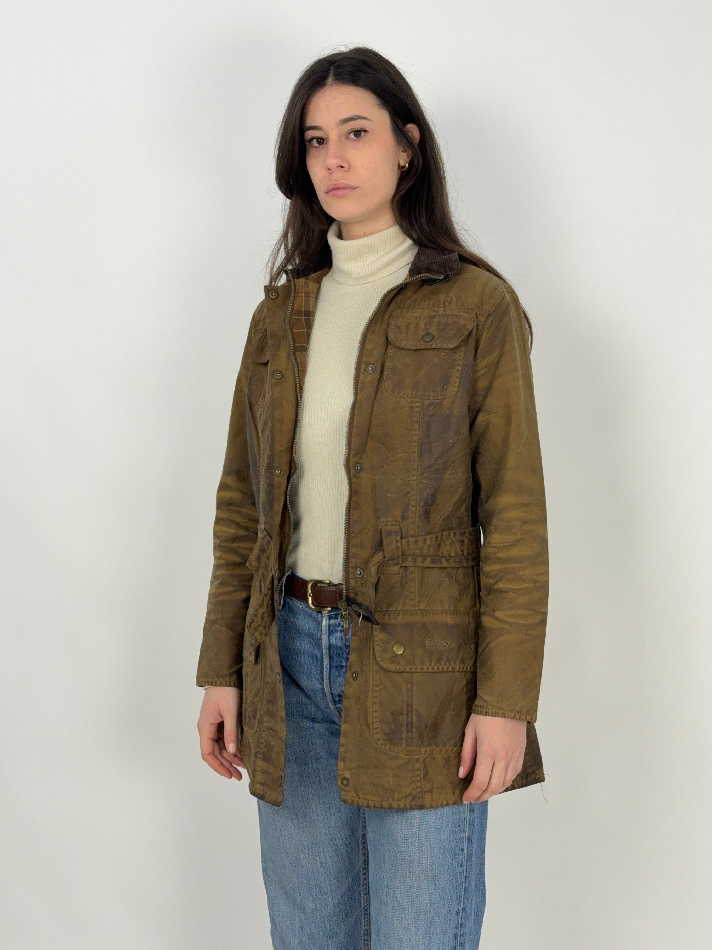 Giacca Barbour Utility Mac Vintage Cerata – Wax Jacket Donna UK12 Made in England