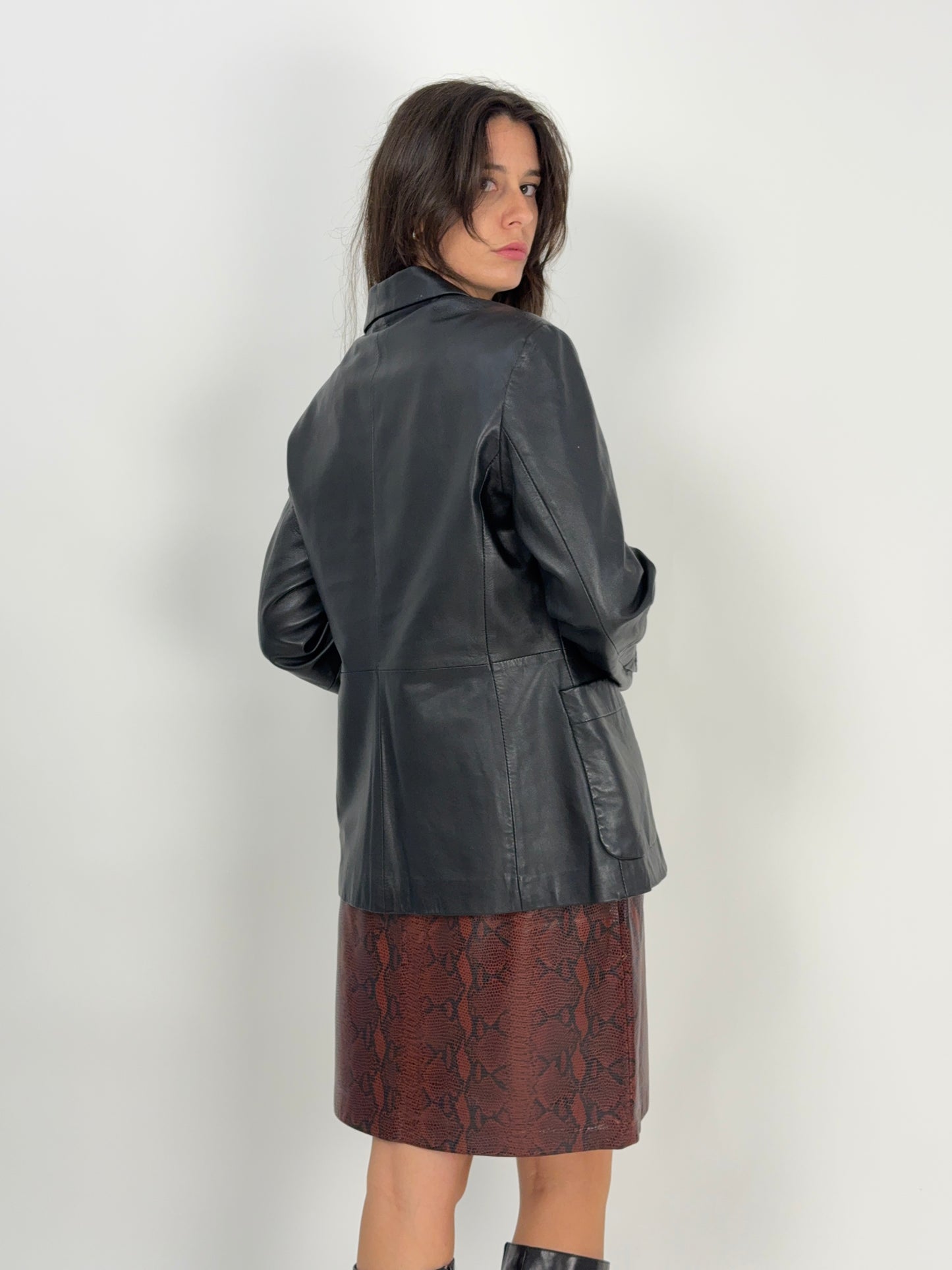 Blazer in pelle nera anni ’90 Conbipel
