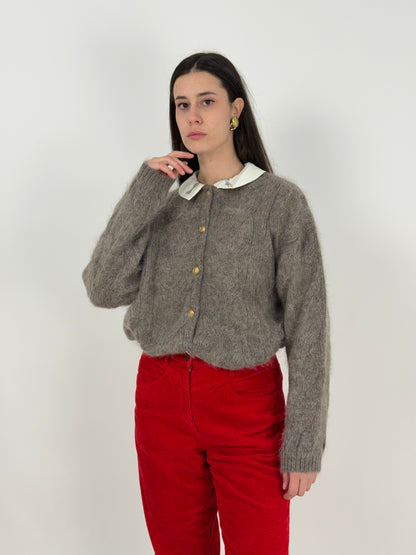 Cardigan in mohair con colletto ricamato anni '80
