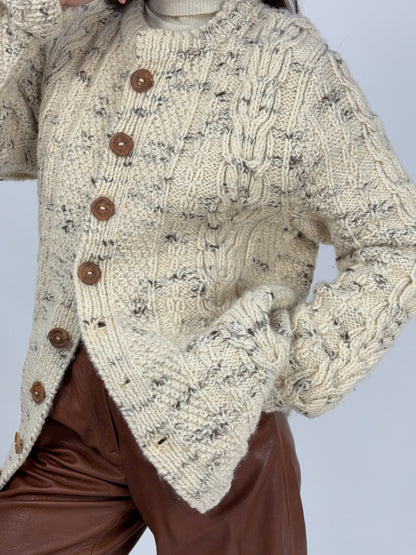 Cardigan irlandese in pura lana – lavorazione Aran handmade