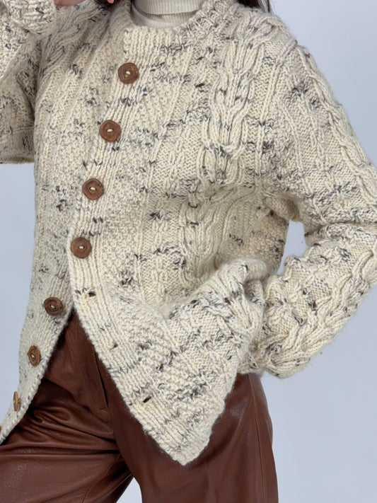 Cardigan irlandese in pura lana – lavorazione Aran handmade