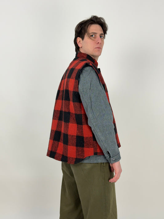 Gilet reversibile imbottito in lana a quadri anni '70