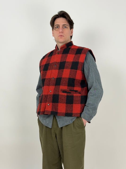 gilet-in-lana-a-quadri-rosso-e-nero-reversibile-workwear-outdoor-vintage