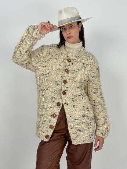 Cardigan irlandese in pura lana – lavorazione Aran handmade