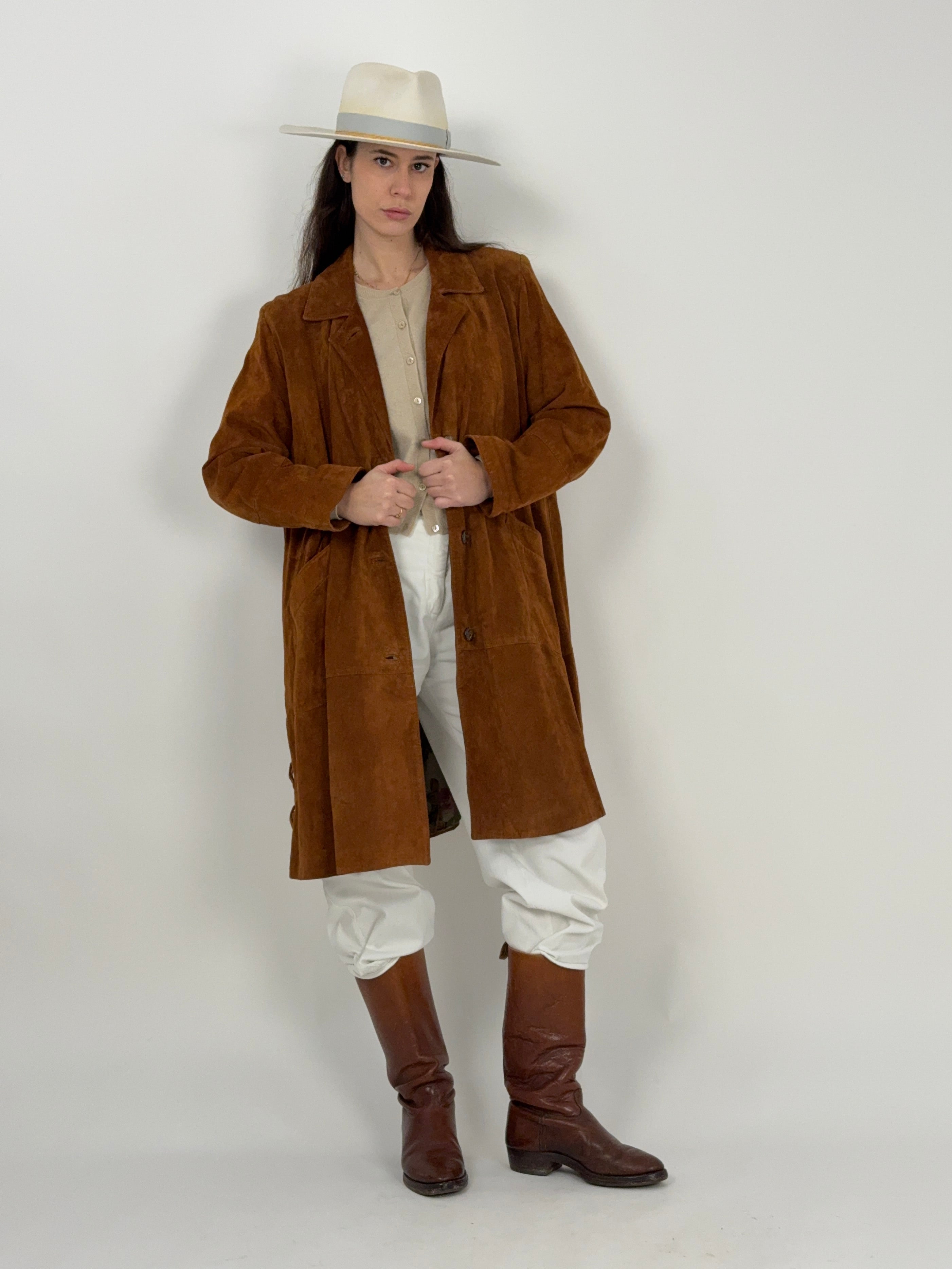 Cappotto vintage in pelle scamosciata