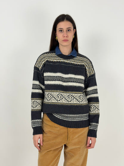 Maglione anni '80 in lana fantasia Norvegese