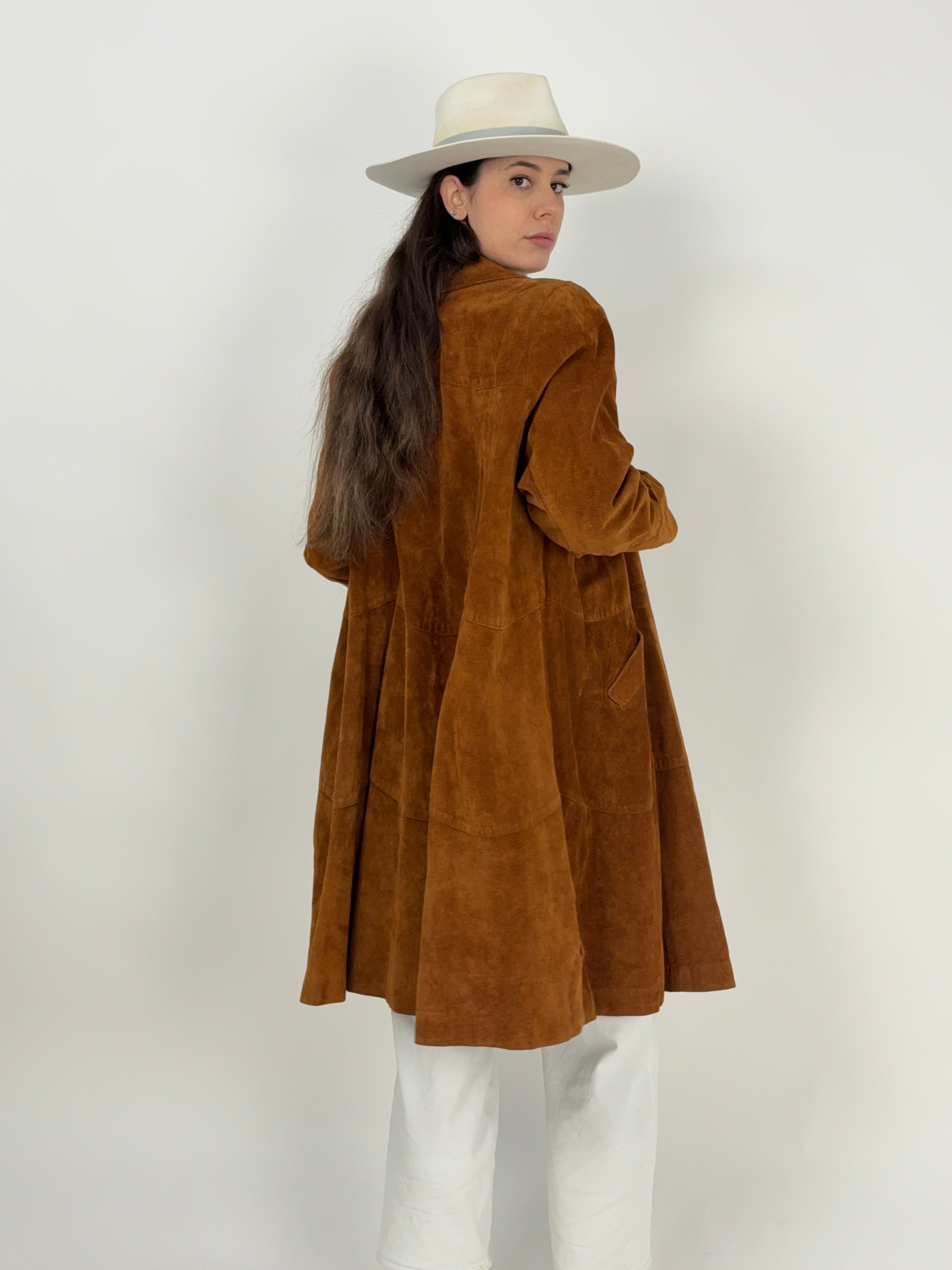 Cappotto vintage in pelle scamosciata