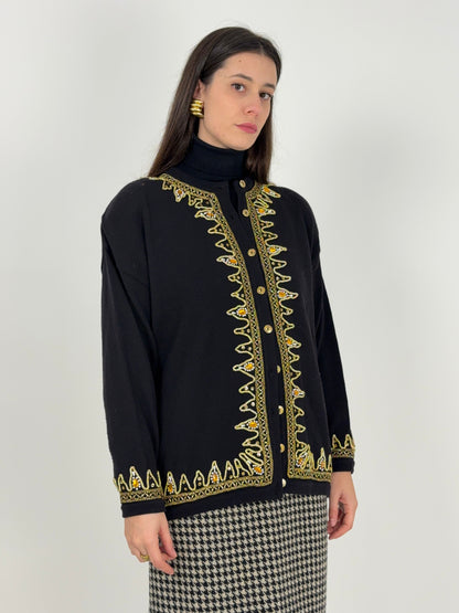 cardigna-ricamato-a-mano-con-perline-oro-in-lana-nera-anni-80